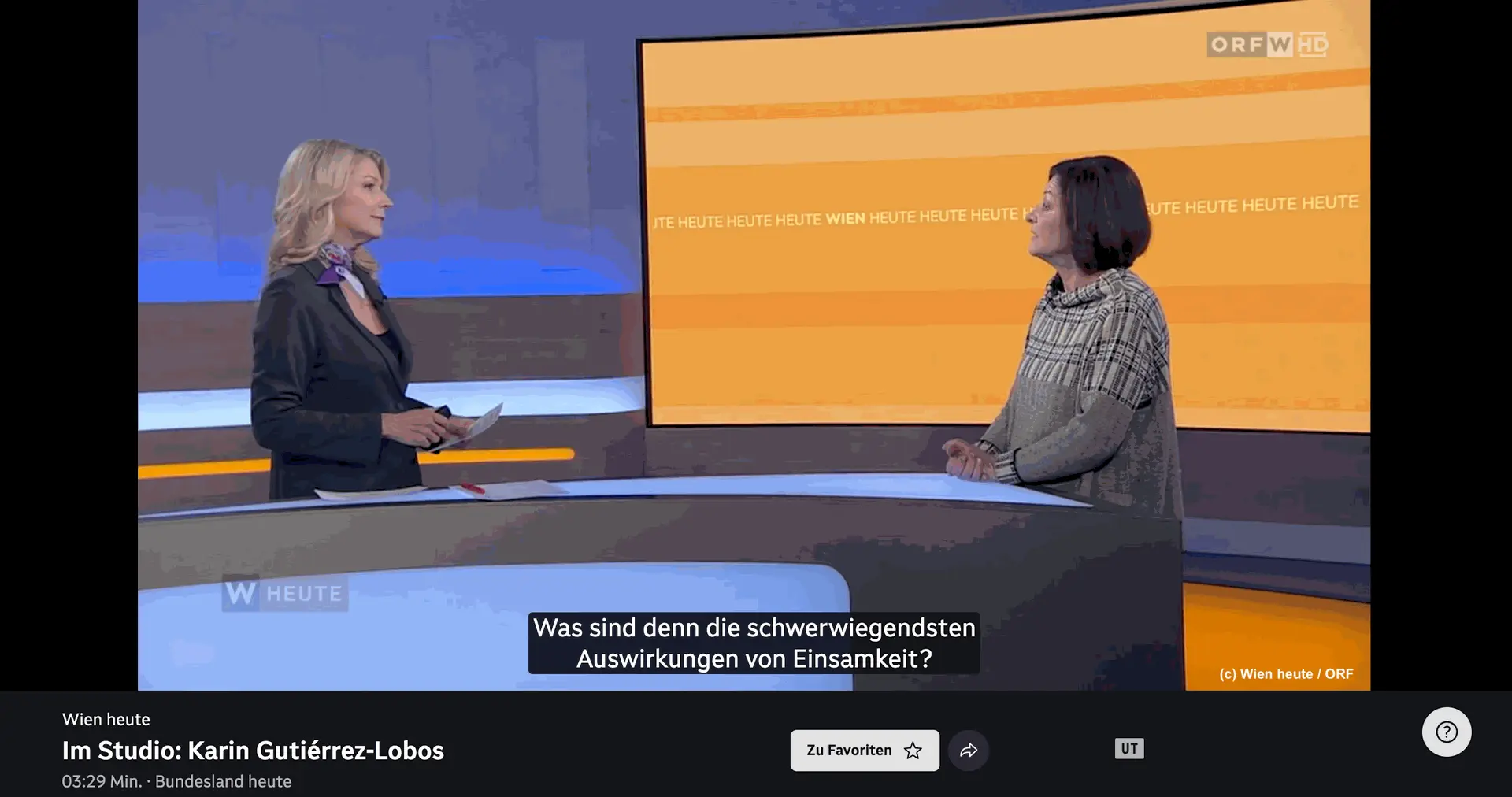 Die Plattform gegen Einsamkeit vetreten im Wien heute-Studio